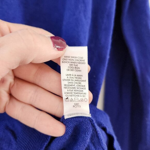 Calvin Klein Extra Fine Merino Wool Sweater Blue Knit V-Neck Classic Men's S - Picture 7 of 7